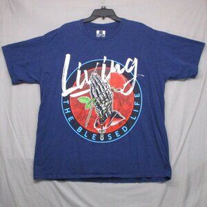 Hustle Praying Hands Graphic Print T-Shirt Blue Men Size‎ | 4XL